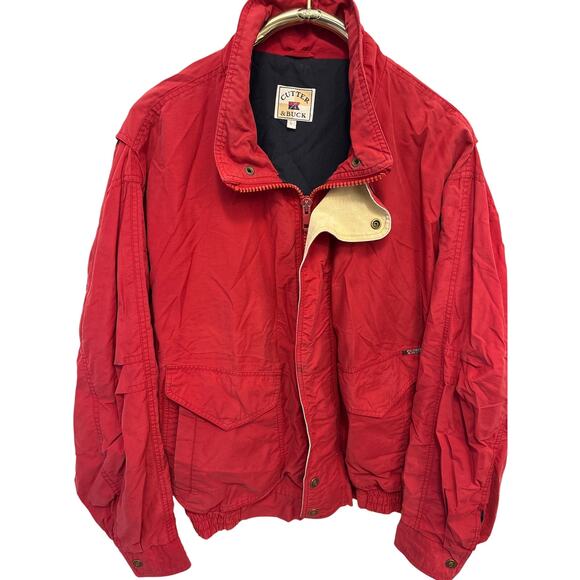 Vtg 80s/90s Cutter & Buck Red bomber jacket, retro outdoors, pockets snaps - Picture 1 of 8
